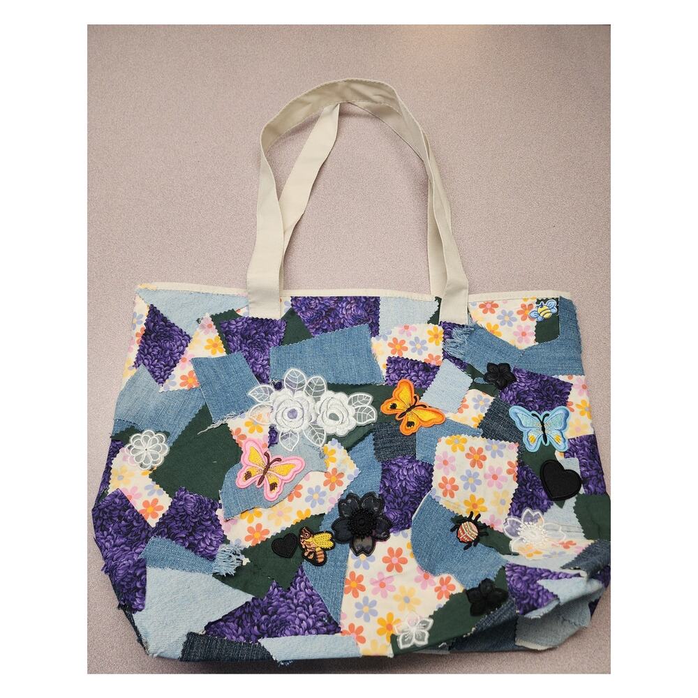 Upcycled Boho Patchwork Tote Bag Floral